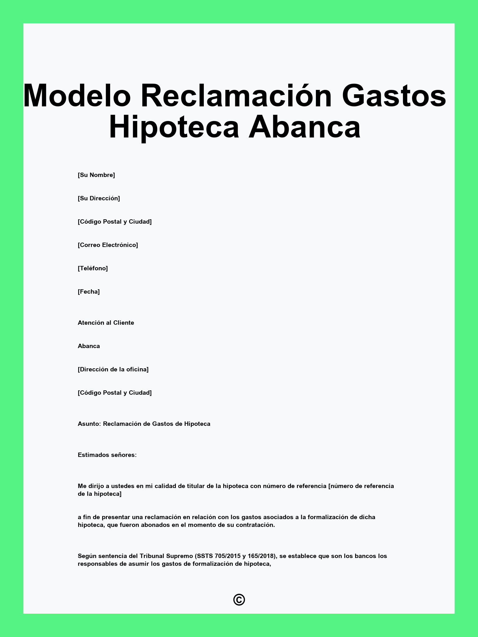 Modelo Reclamación Gastos Hipoteca Abanca