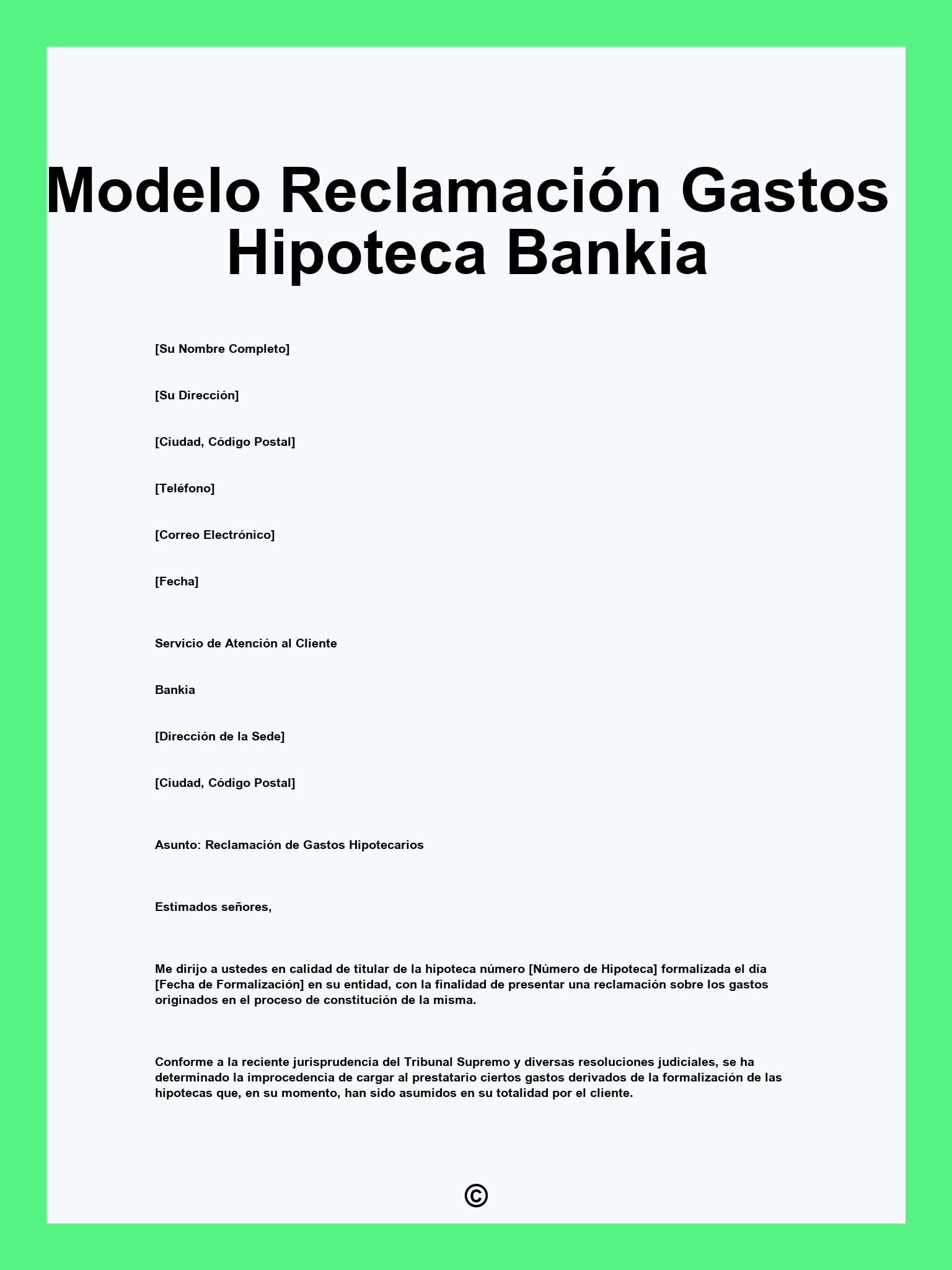 Modelo Reclamación Gastos Hipoteca Bankia