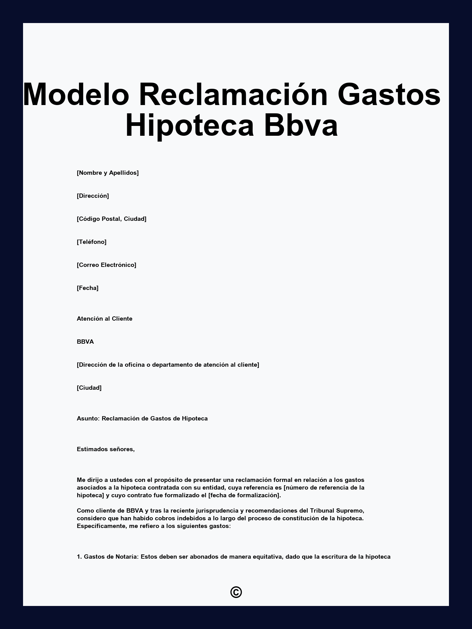 Modelo Reclamación Gastos Hipoteca Bbva