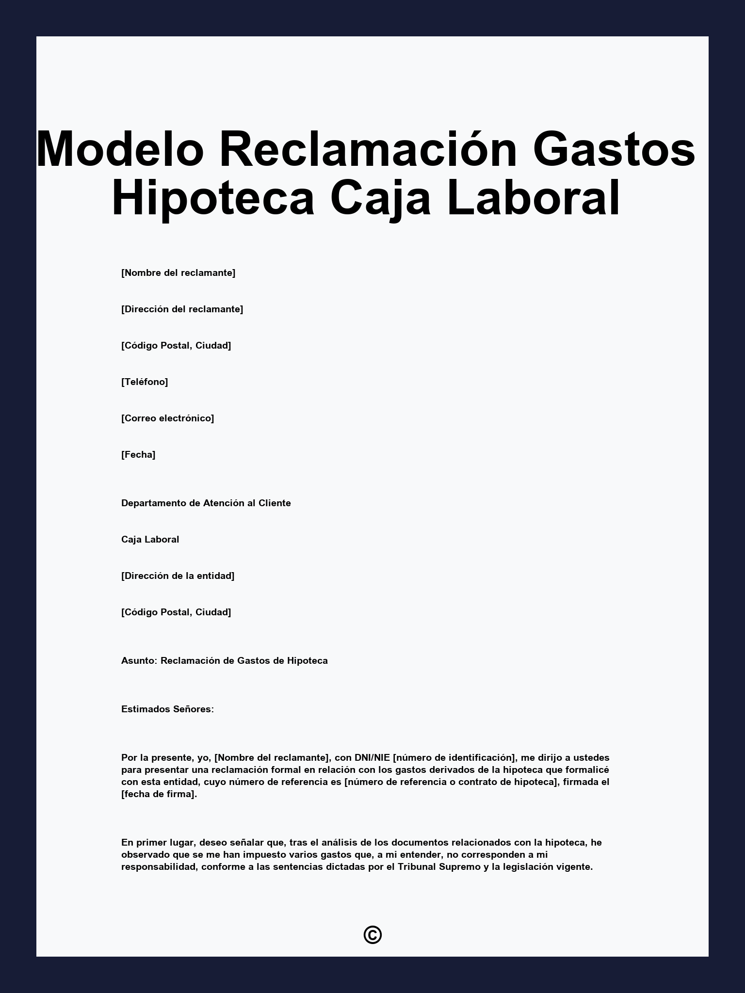 Modelo Reclamación Gastos Hipoteca Caja Laboral
