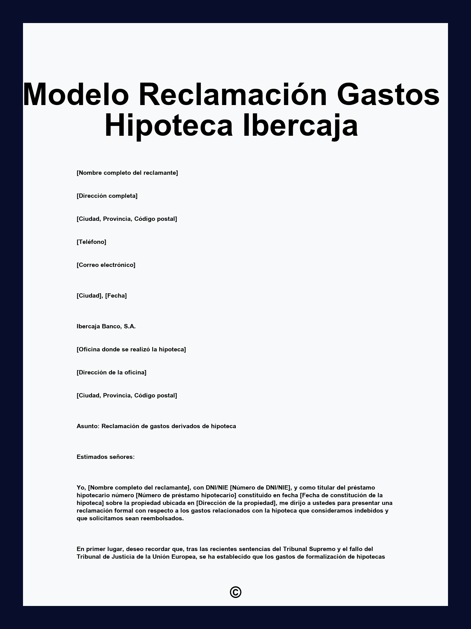 Modelo Reclamación Gastos Hipoteca Ibercaja