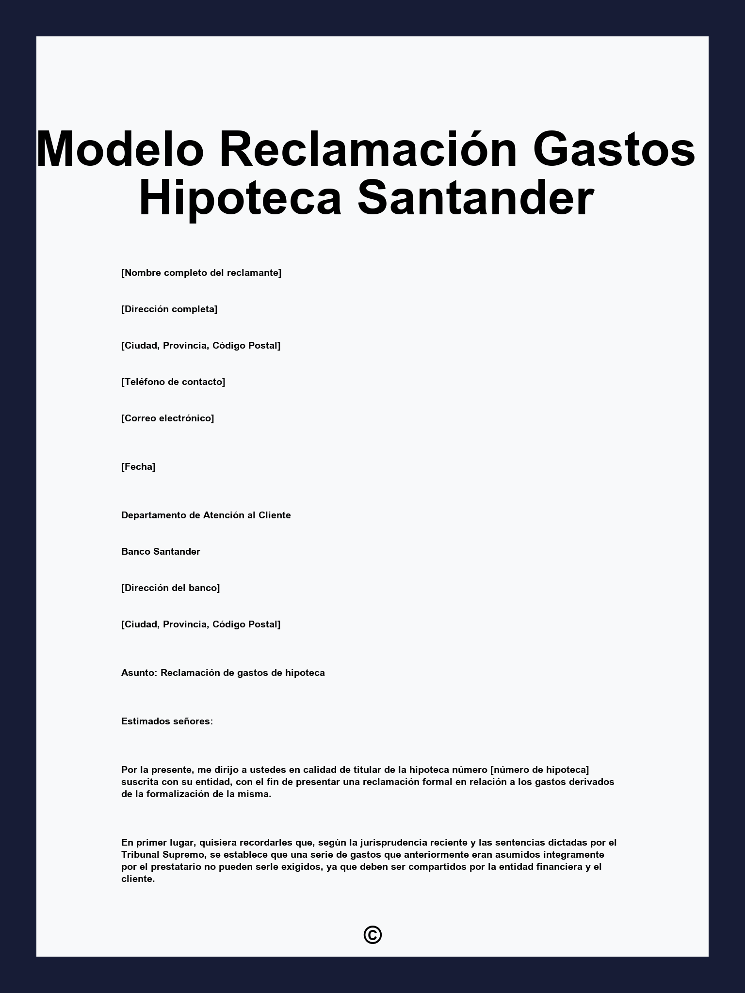 Modelo Reclamación Gastos Hipoteca Santander