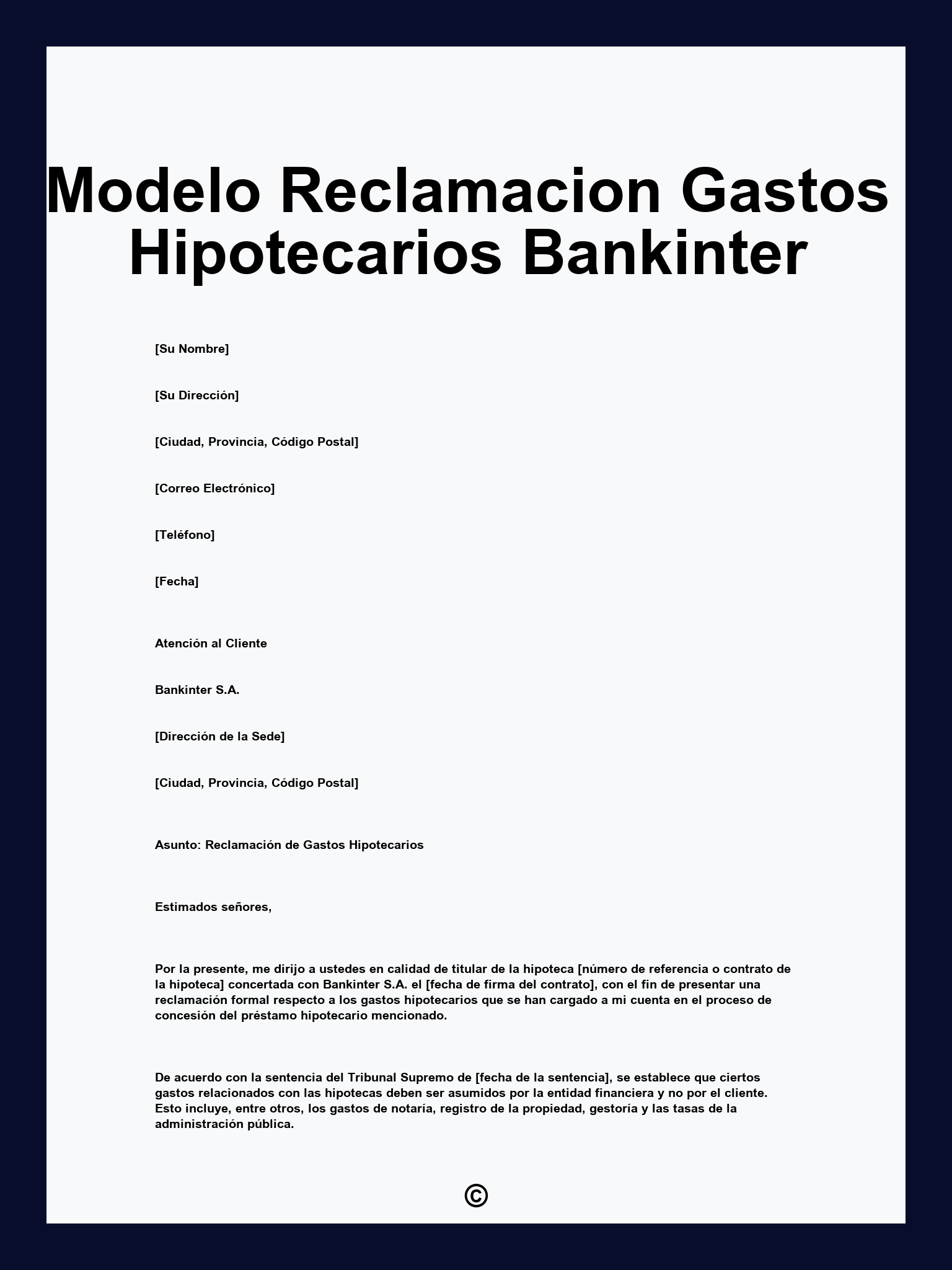 Modelo Reclamacion Gastos Hipotecarios Bankinter