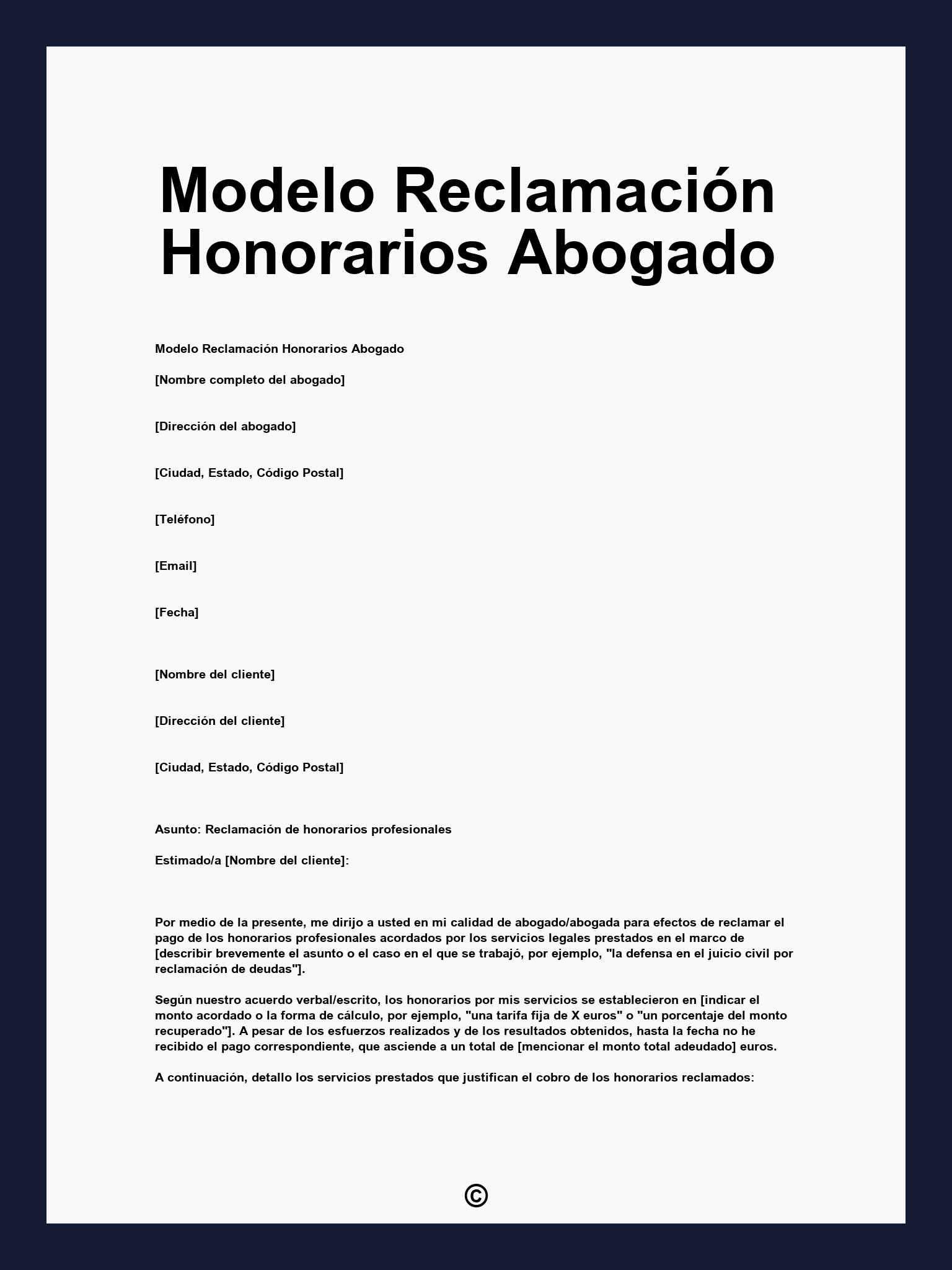 Modelo Reclamación Honorarios Abogado