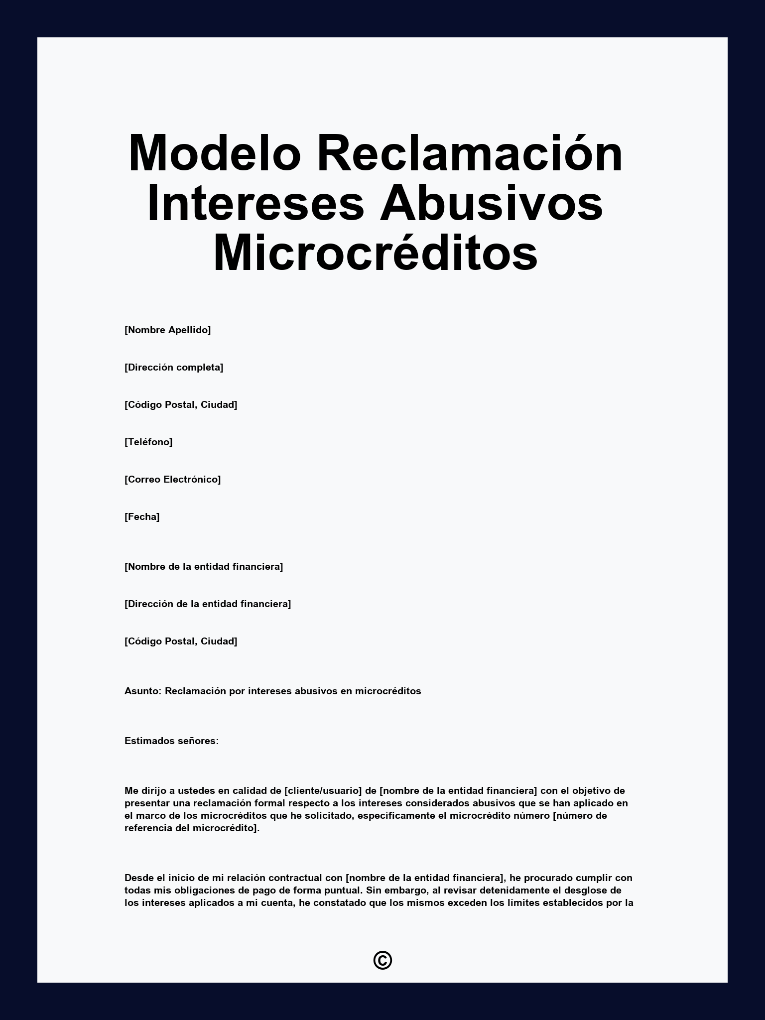 Modelo Reclamación Intereses Abusivos Microcréditos