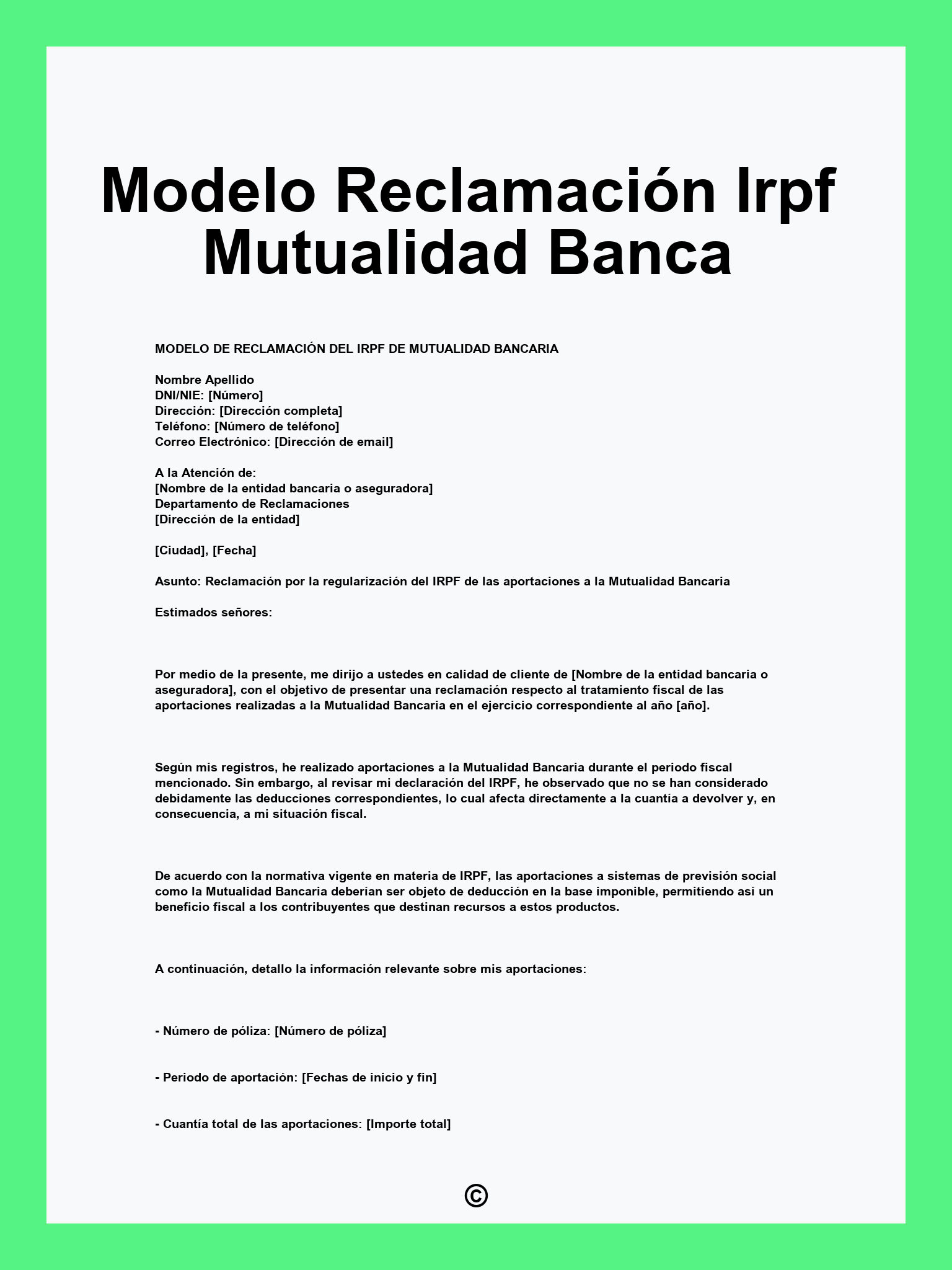 Modelo Reclamación Irpf Mutualidad Banca