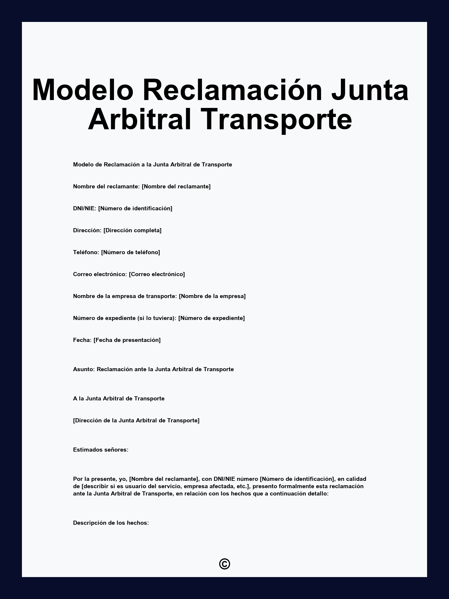 Modelo Reclamación Junta Arbitral Transporte