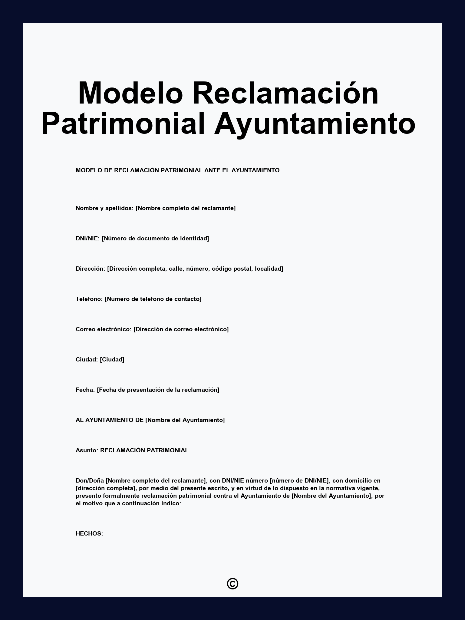 Modelo Reclamación Patrimonial Ayuntamiento