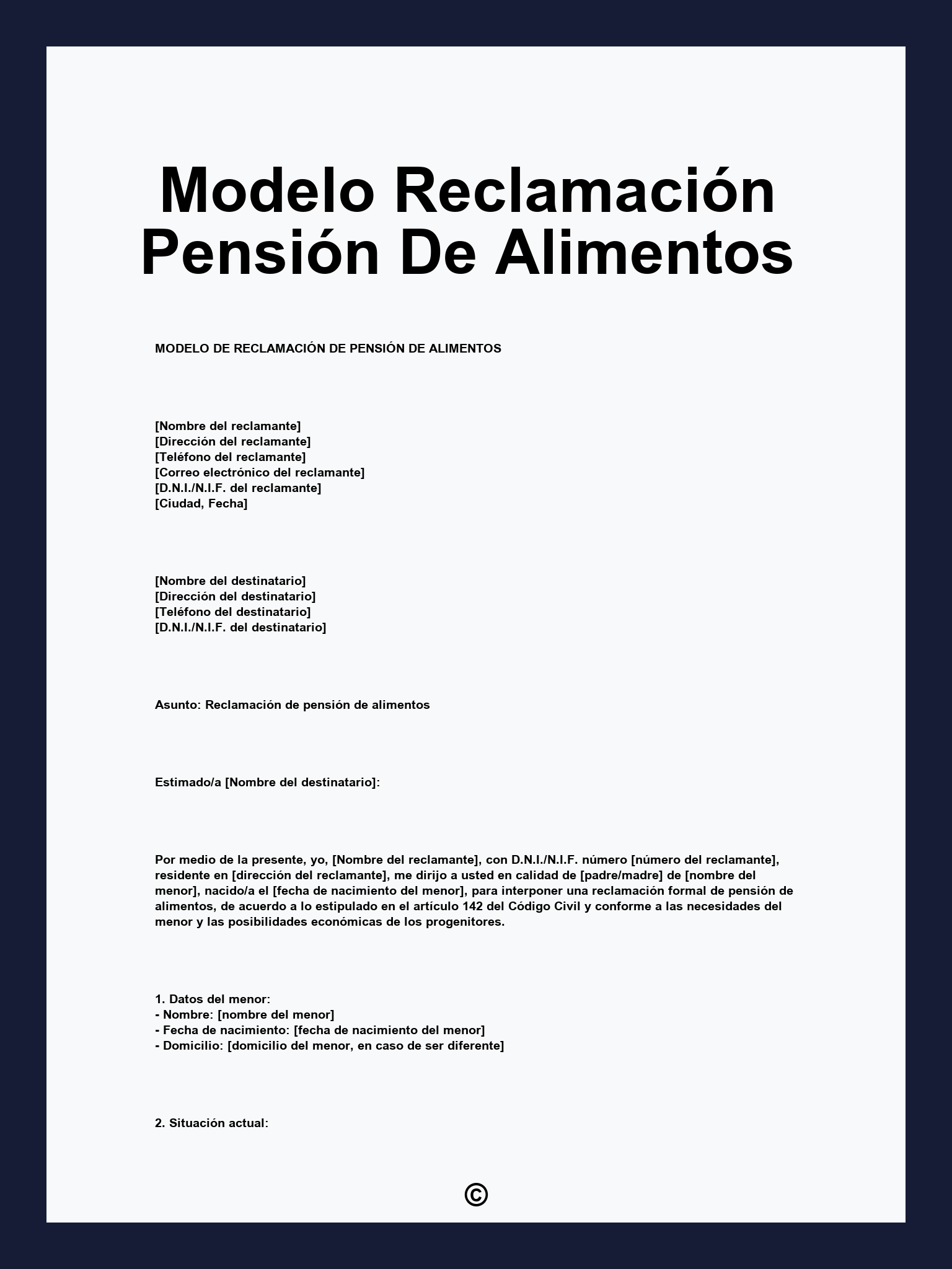 Modelo Reclamación Pensión De Alimentos