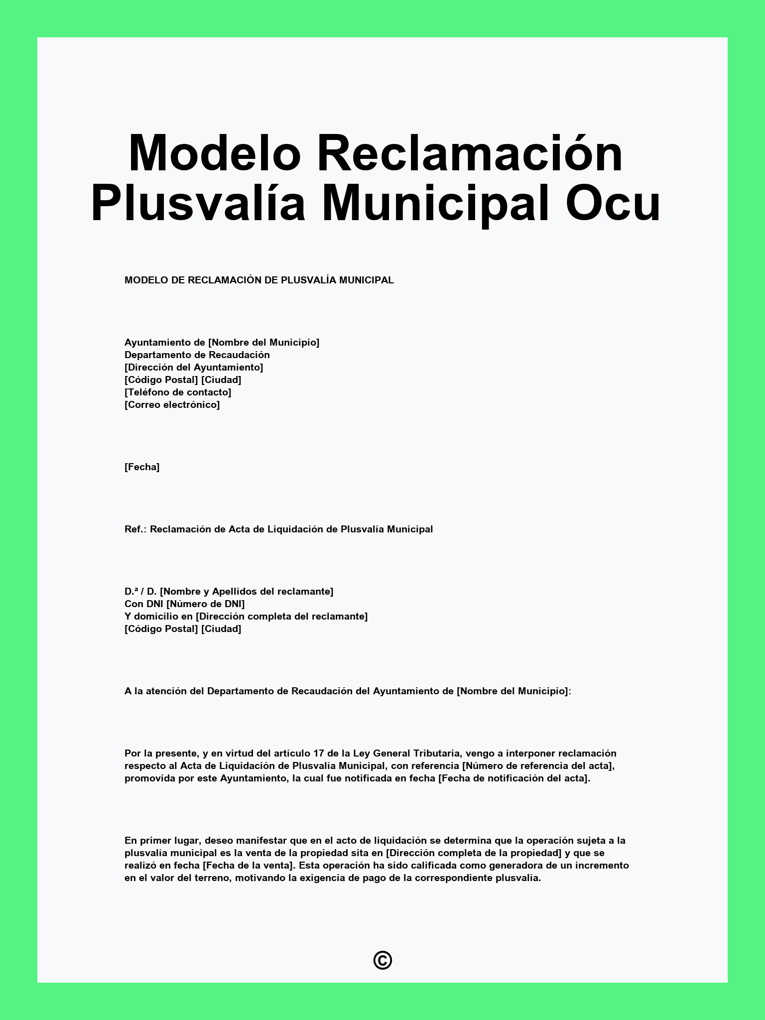 Modelo Reclamación Plusvalía Municipal Ocu