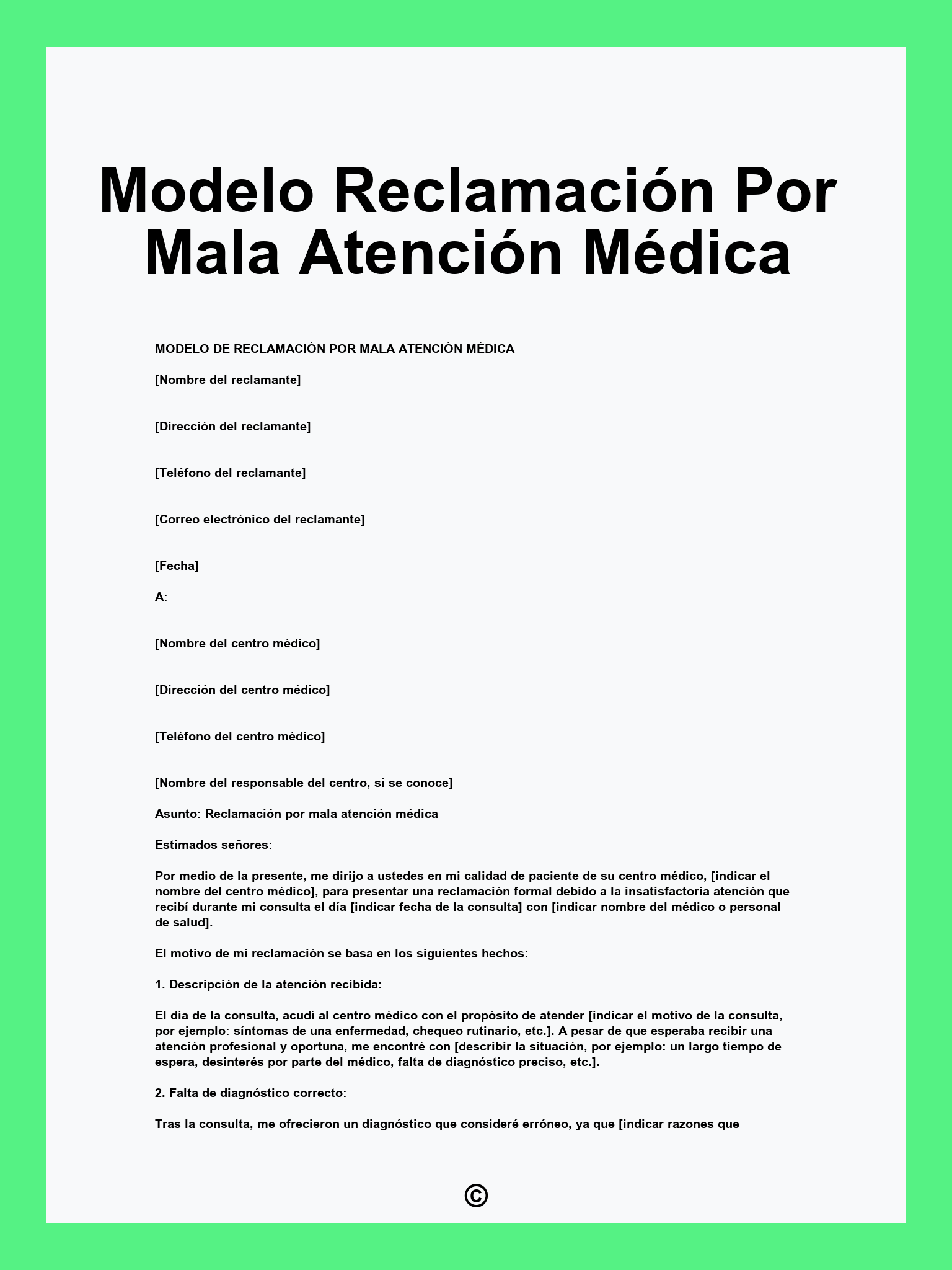 Modelo Reclamación Por Mala Atención Médica