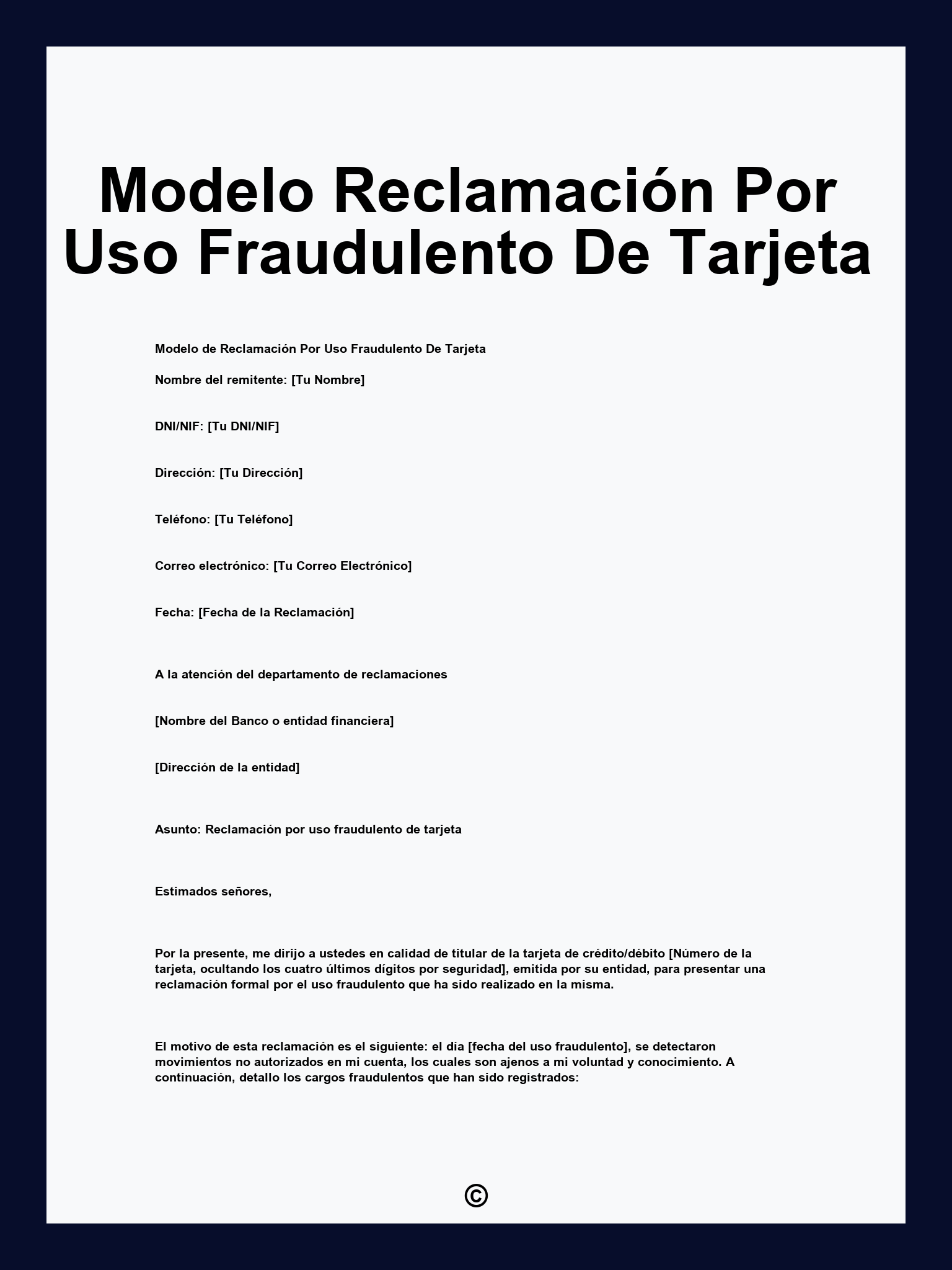 Modelo Reclamación Por Uso Fraudulento De Tarjeta