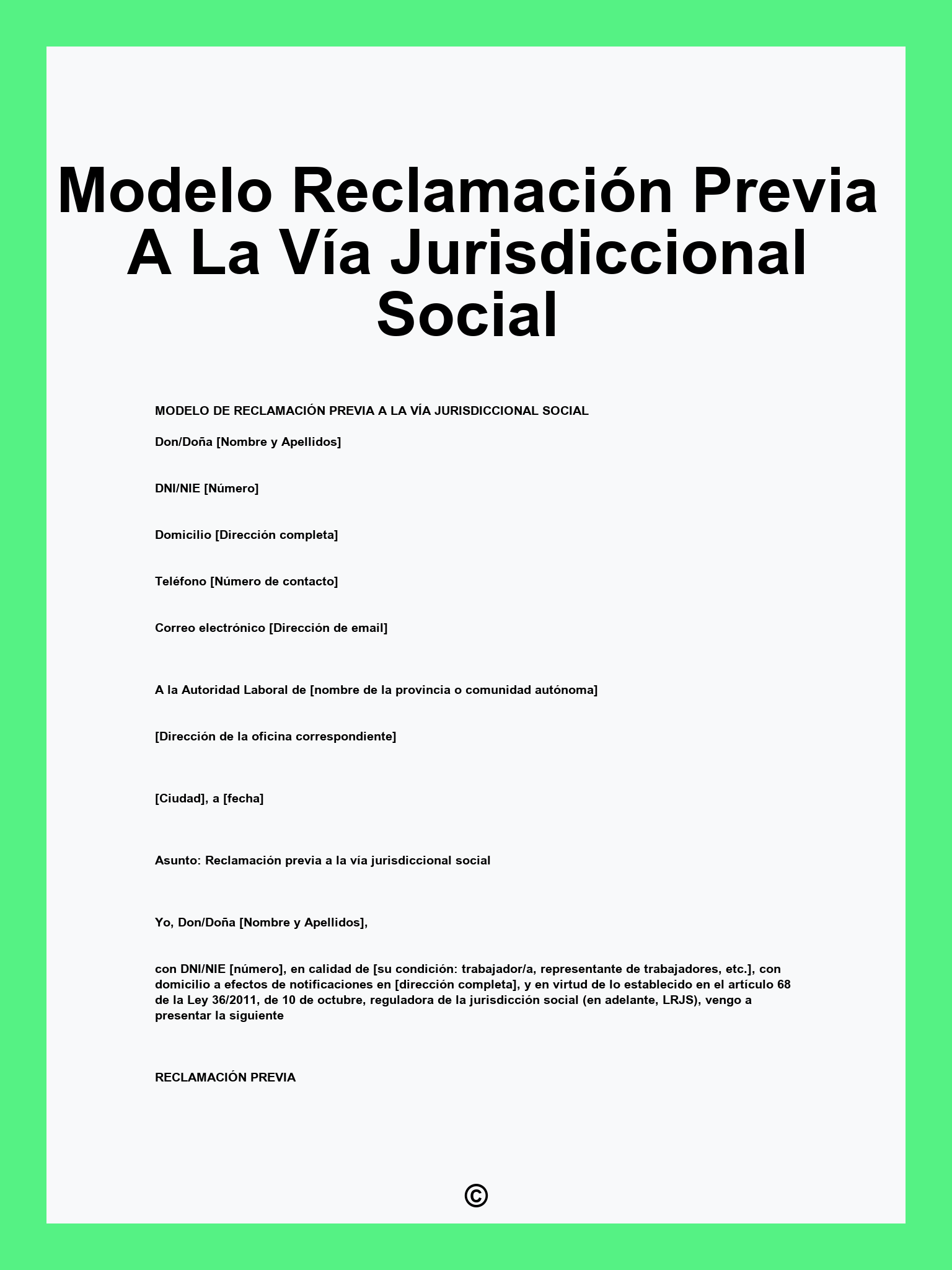 Modelo Reclamación Previa A La Vía Jurisdiccional Social