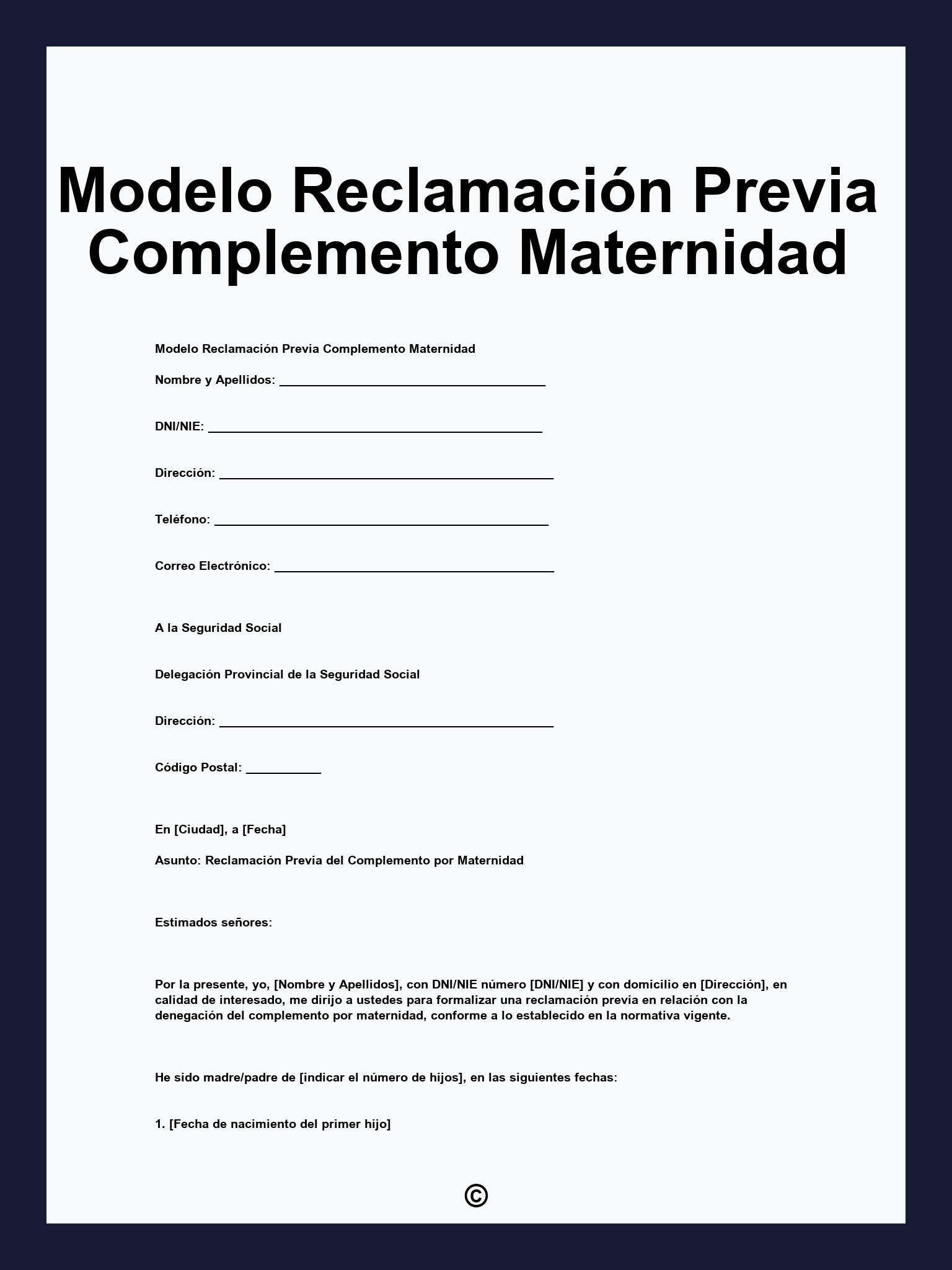 Modelo Reclamación Previa Complemento Maternidad