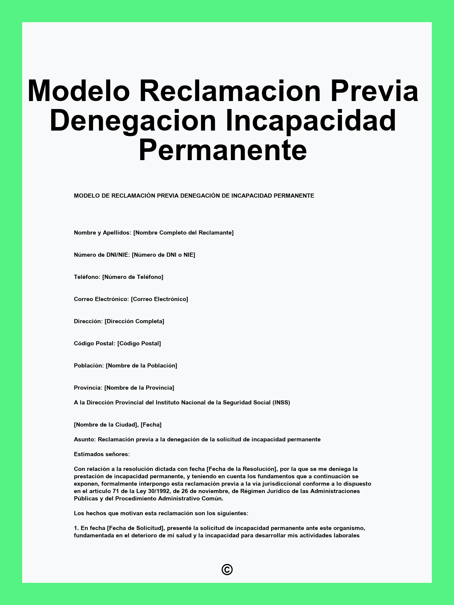 Modelo Reclamacion Previa Denegacion Incapacidad Permanente