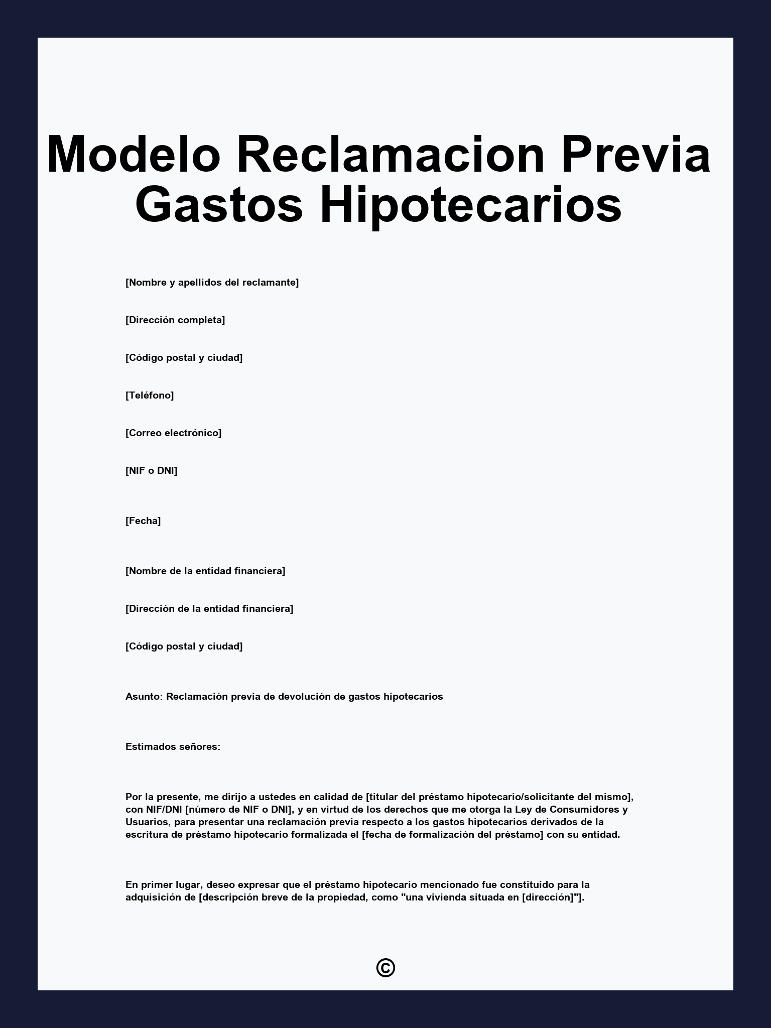 Modelo Reclamacion Previa Gastos Hipotecarios
