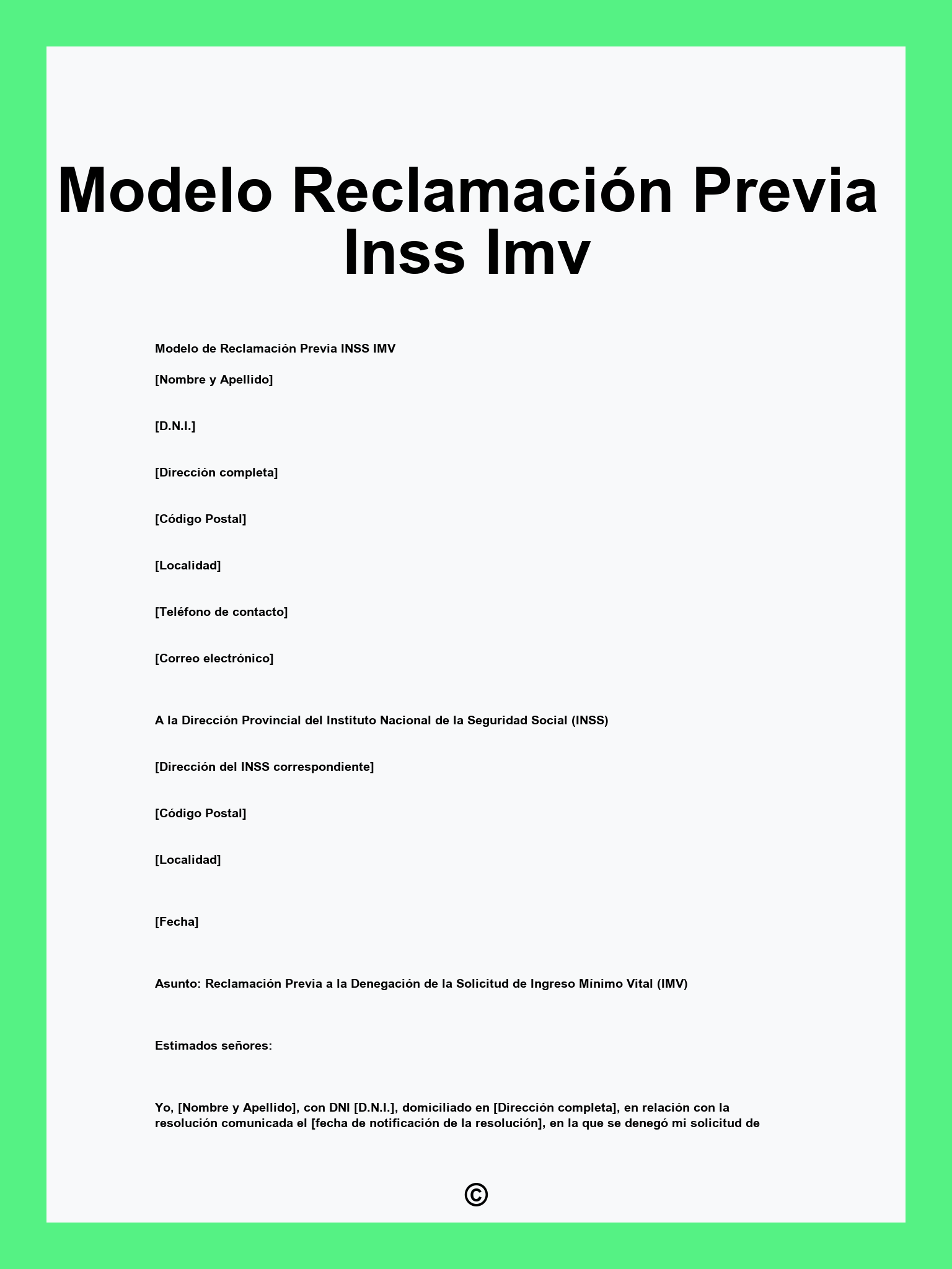 Modelo Reclamación Previa Inss Imv