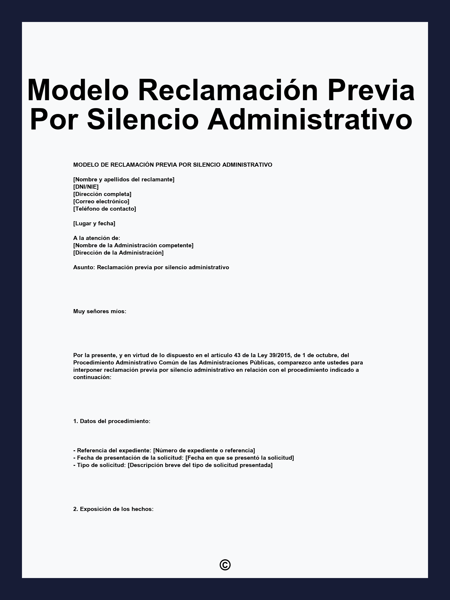 Modelo Reclamación Previa Por Silencio Administrativo