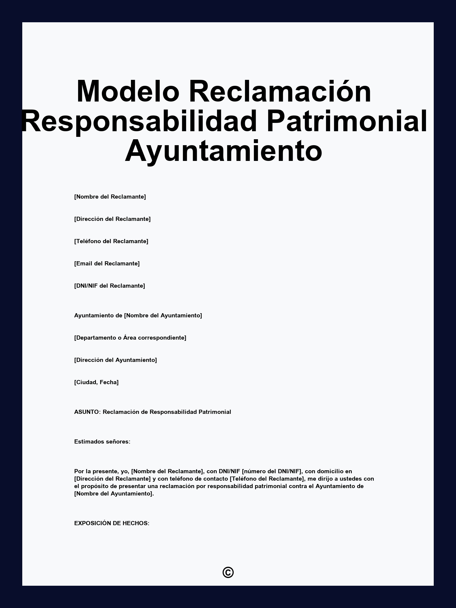 Modelo Reclamación Responsabilidad Patrimonial Ayuntamiento