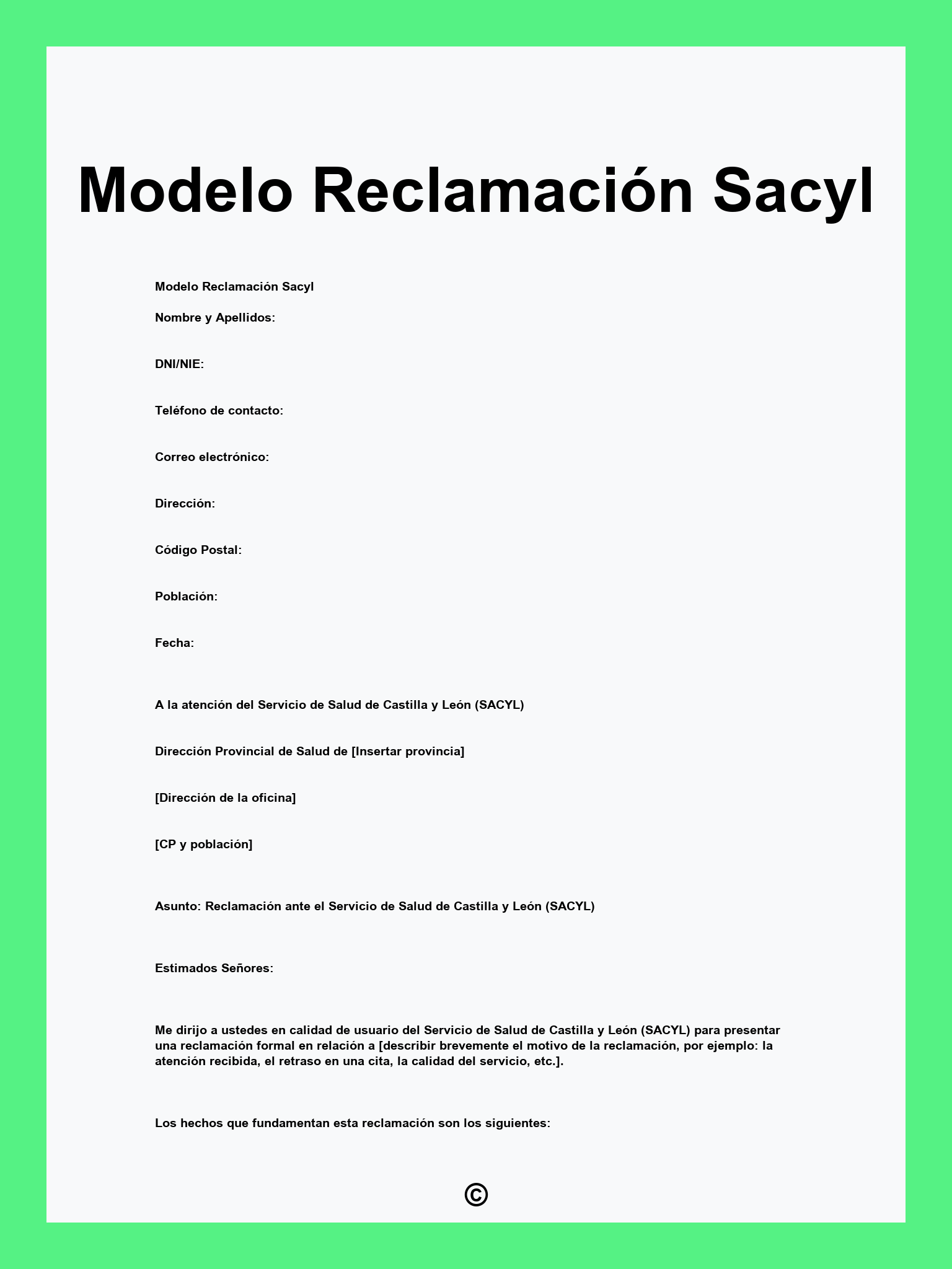 Modelo Reclamación Sacyl