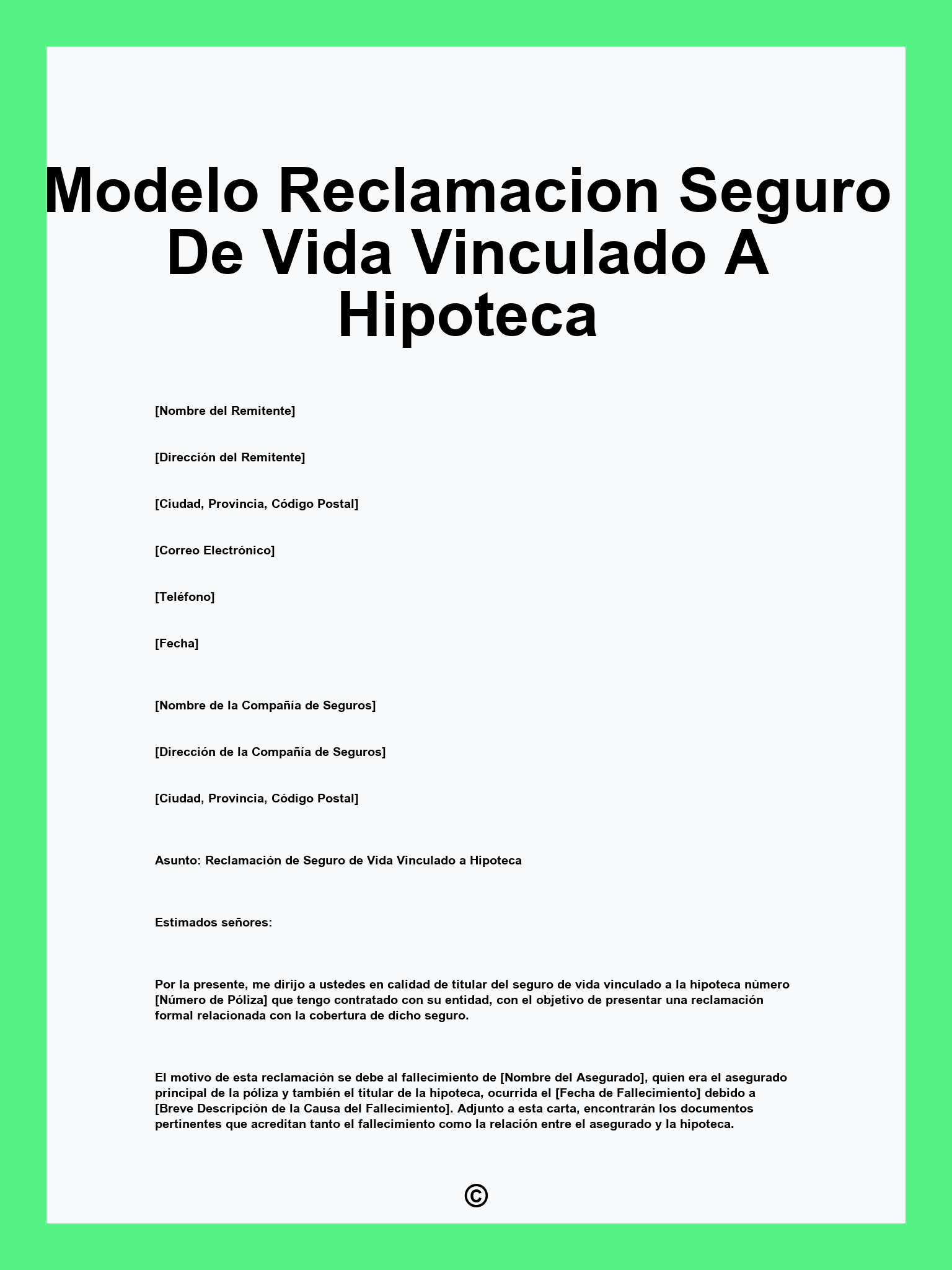 Modelo Reclamacion Seguro De Vida Vinculado A Hipoteca