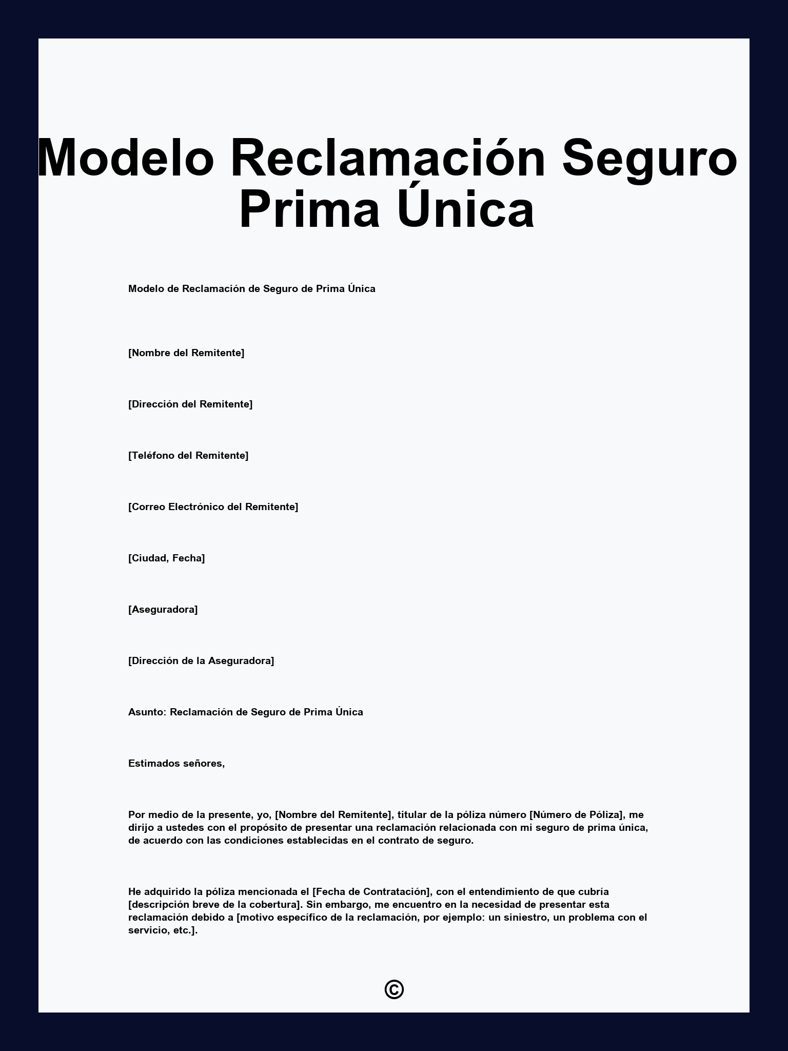 Modelo Reclamación Seguro Prima Única