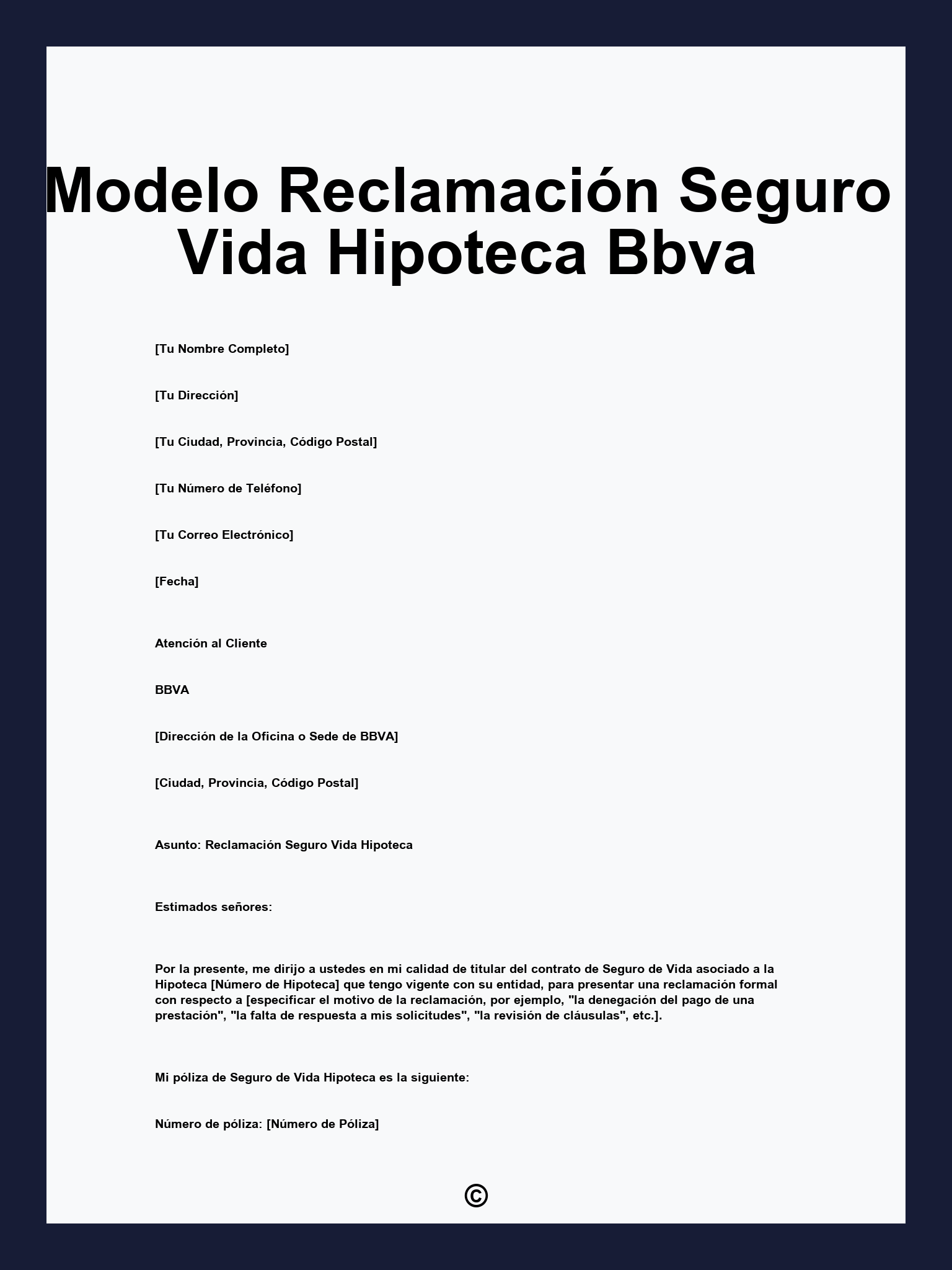 Modelo Reclamación Seguro Vida Hipoteca Bbva