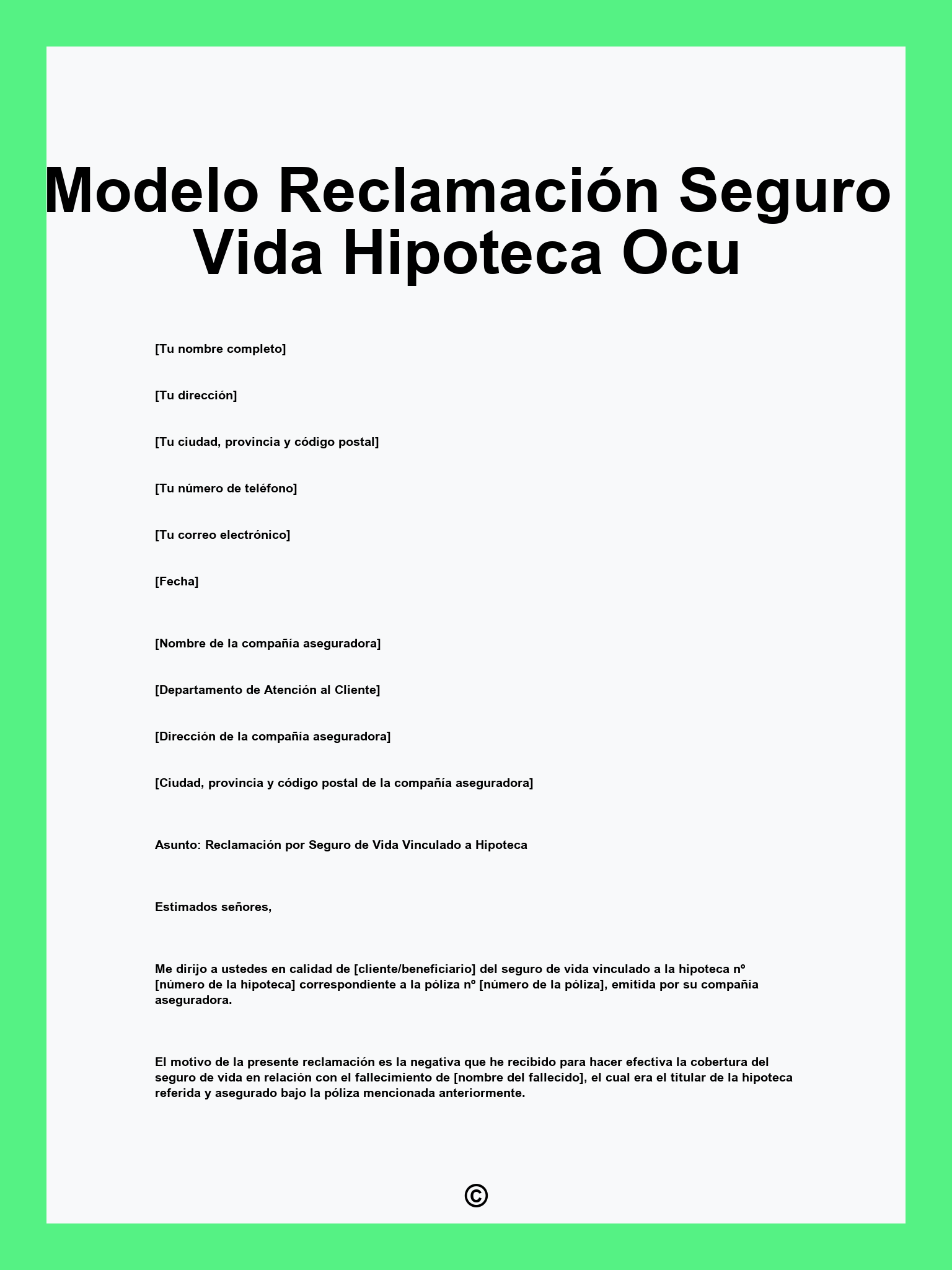 Modelo Reclamación Seguro Vida Hipoteca Ocu