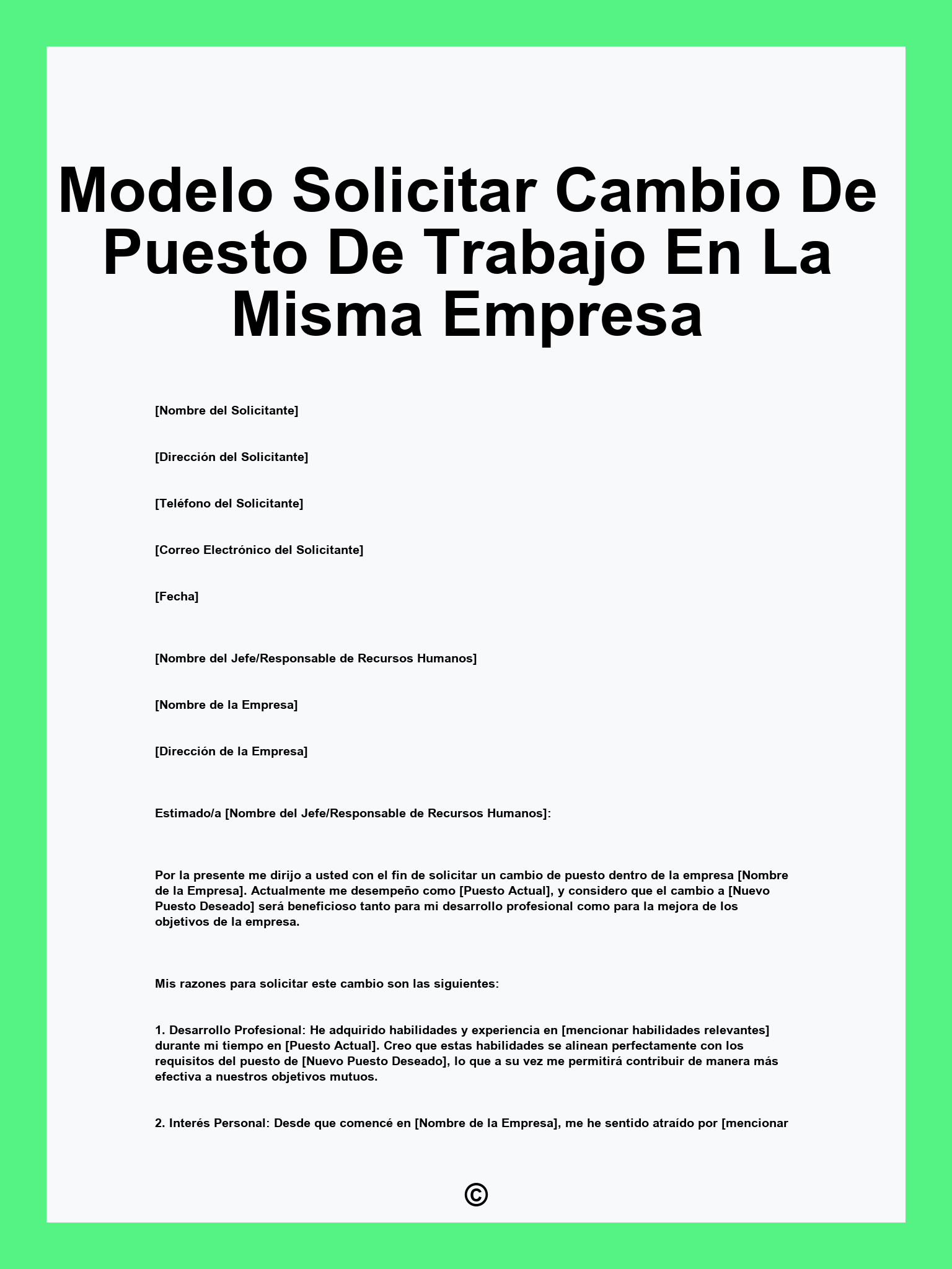 Modelo Solicitar Cambio De Puesto De Trabajo En La Misma Empresa