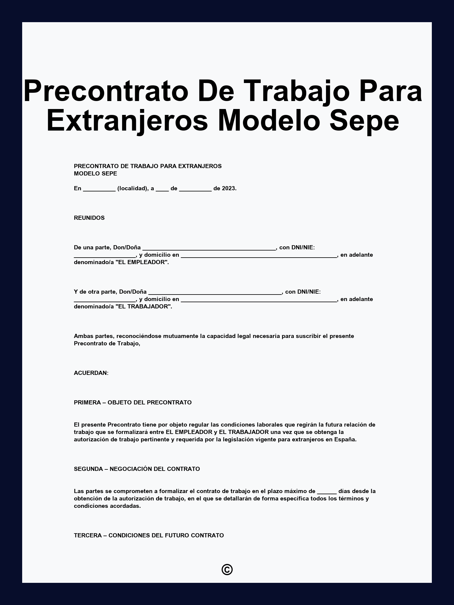 Precontrato De Trabajo Para Extranjeros Modelo Sepe