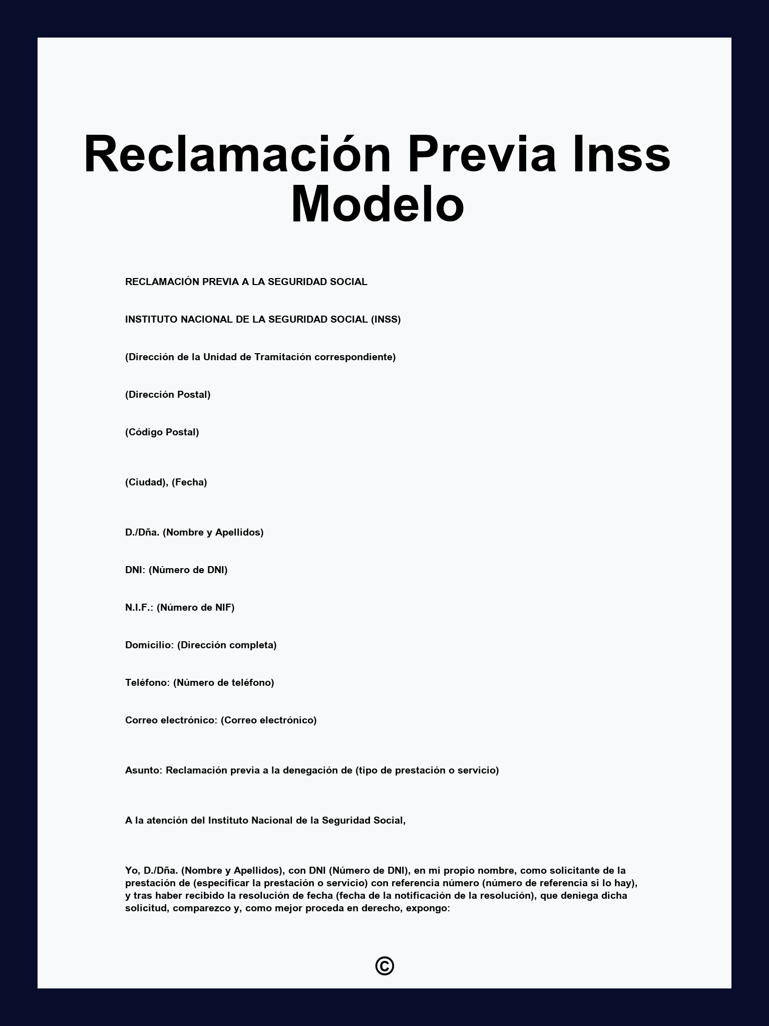 Reclamación Previa Inss Modelo